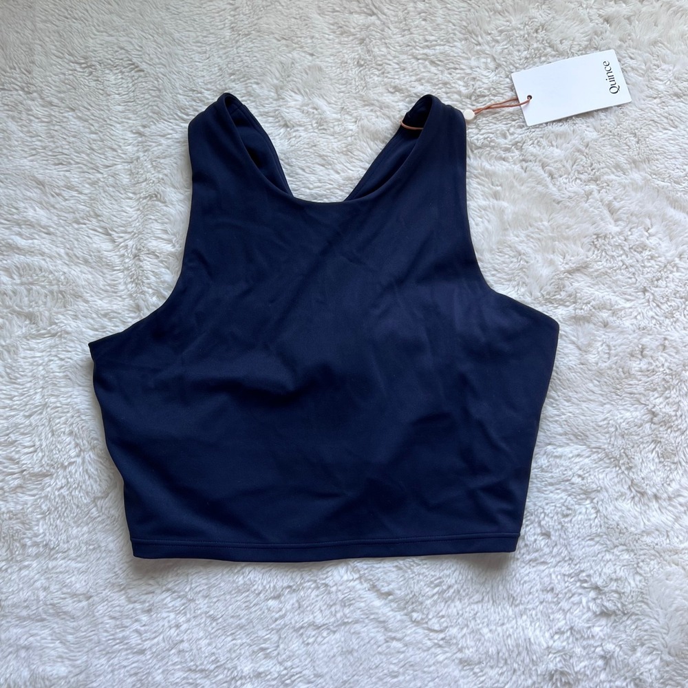 Quince Ultra-Form High Neck Crop Bra Navy Blue Women Size Small Athletic Top NWT - Picture 3 of 10